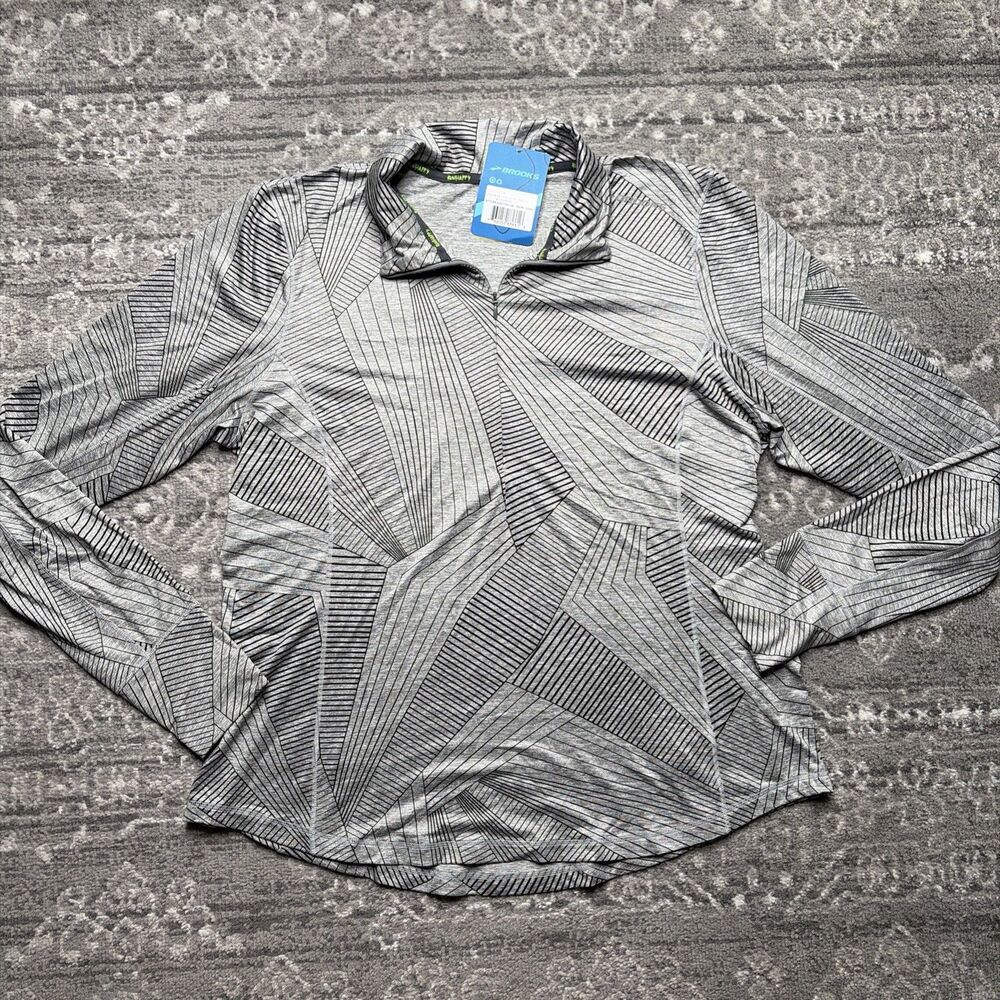 Brooks NEW Dash 1/2 Zip Pullover Womens XL Gray Black Geometric Print Activewear